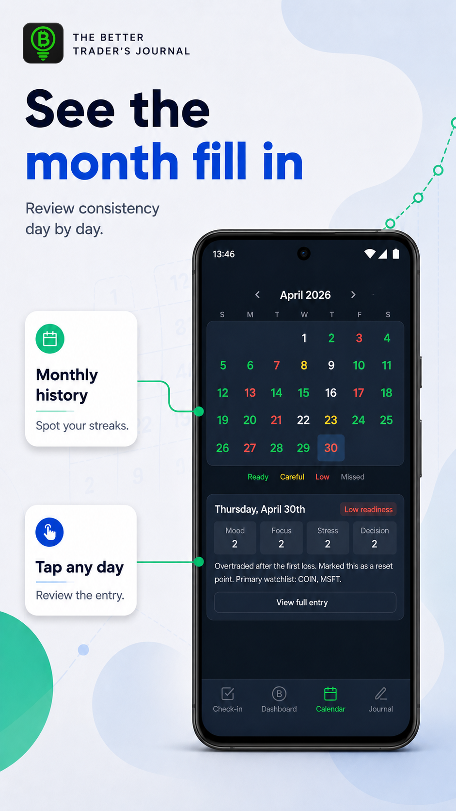 Journal calendar showing consistent entries