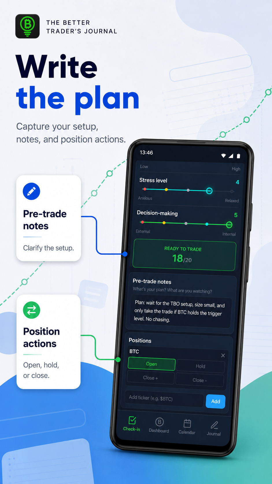 Journal screen for writing a trade plan